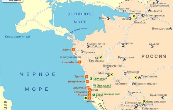 Карта курортов Краснодарского